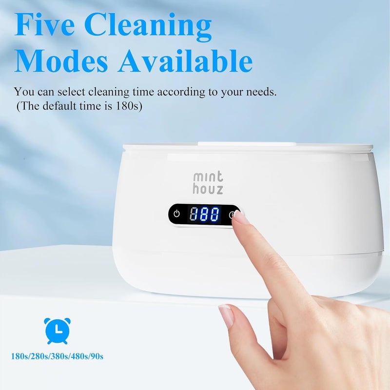 Minthouz Ultrasonic Jewelry Cleaner Machine with 5 Cleaning Modes, 40kHz Professional Sterling Silver Sonic Cleaner for Jewelry, Watch Strap, Eyeglass, Ring, Dentures Cleaning - Image 3